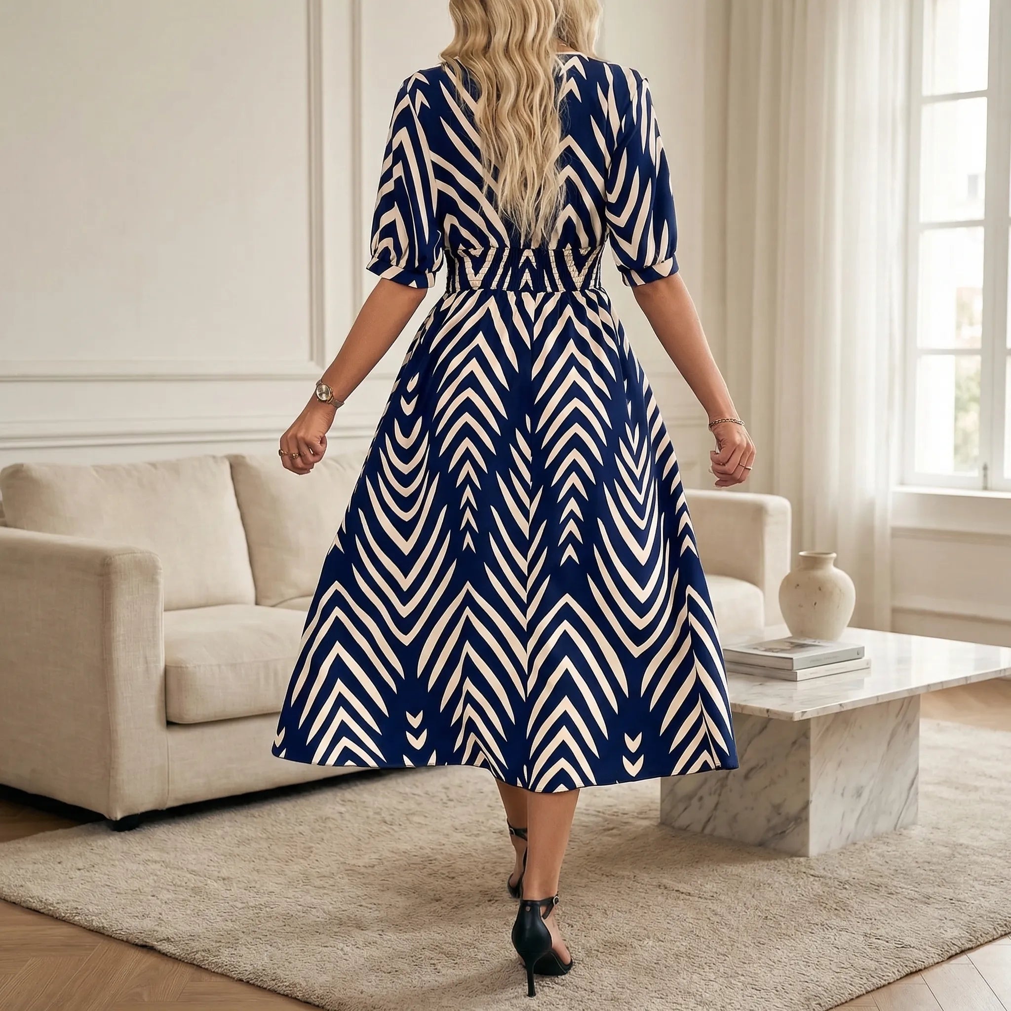 Nordspur | Chevronelle Midi Swing Dress With Bold Chevron Print