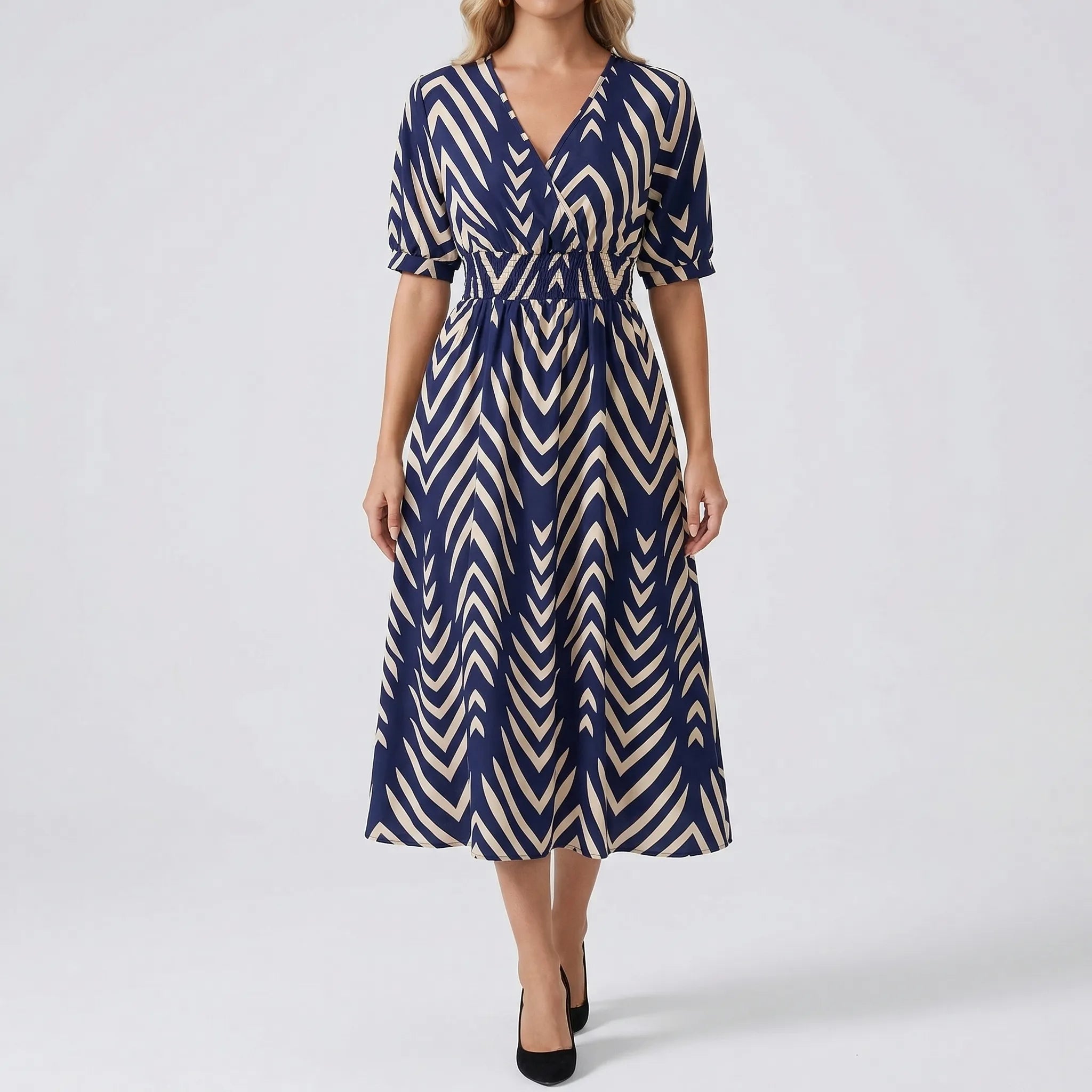 Nordspur | Chevronelle Midi Swing Dress With Bold Chevron Print