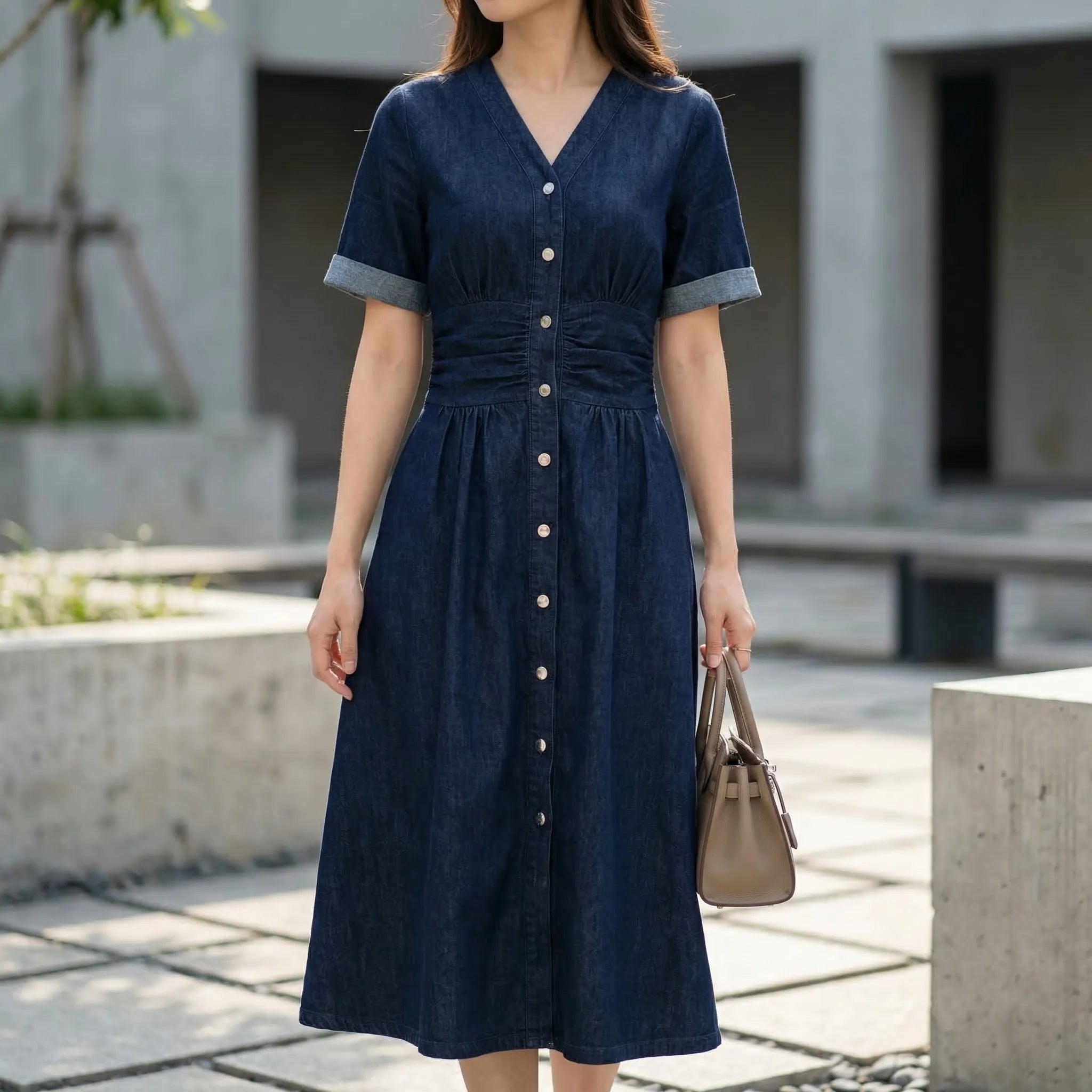 Nordspur | Denvirra Lapel Collar Midi Shirt Dress