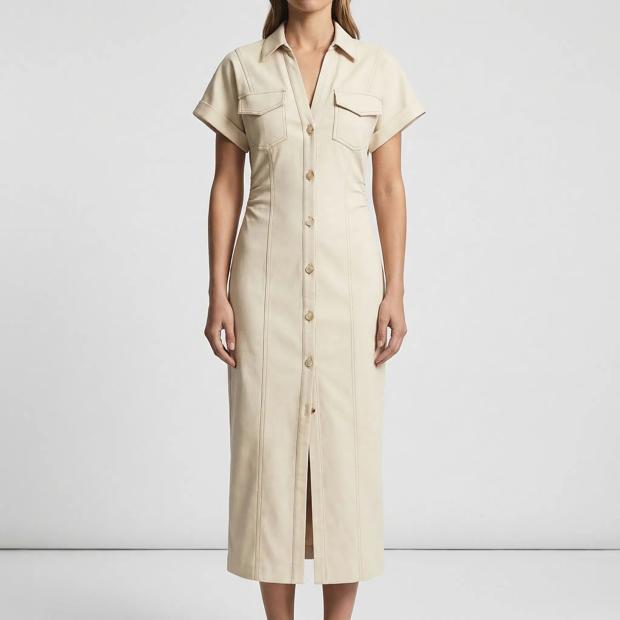 Nordspur | Denvirra Lapel Collar Midi Shirt Dress