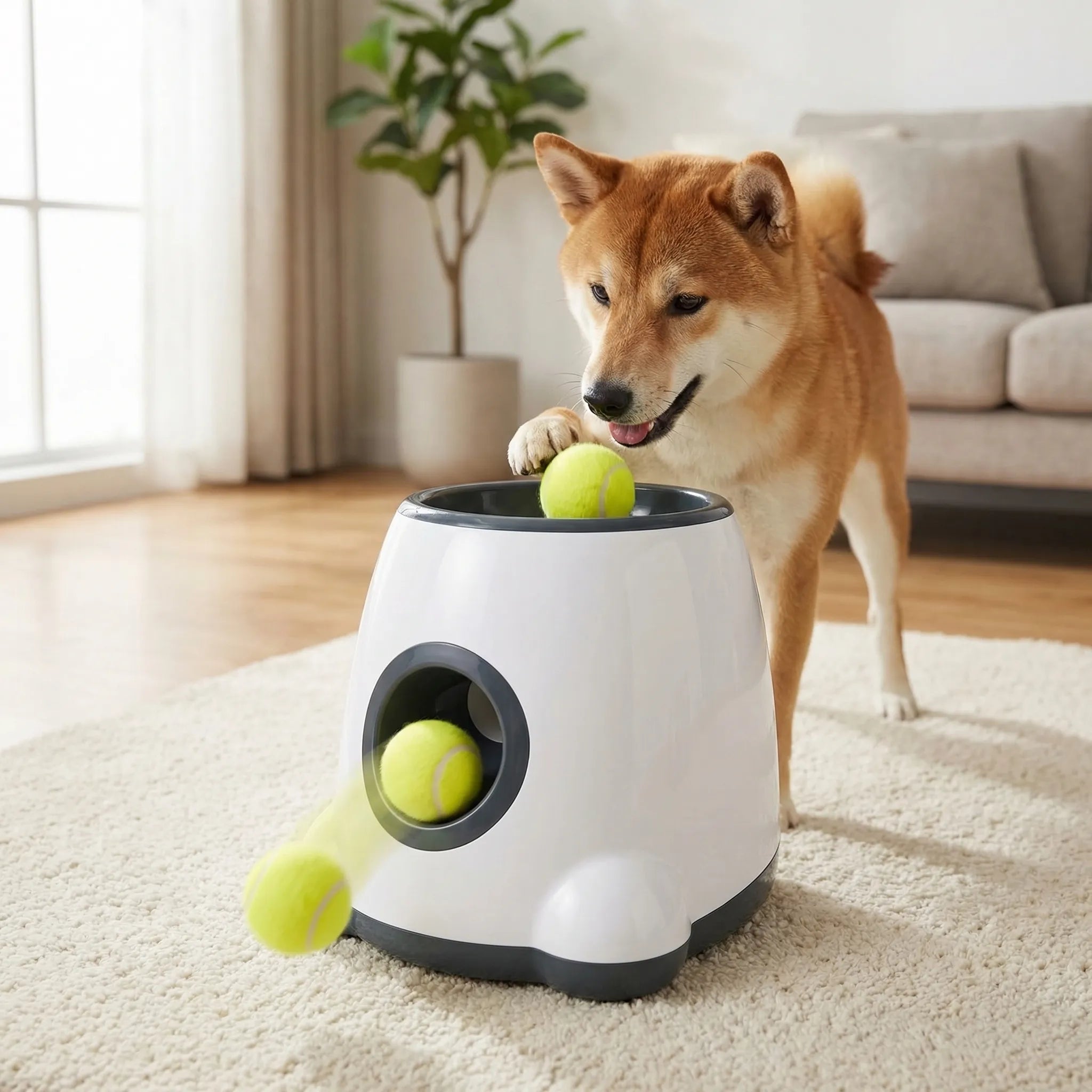 Automatischer Ballwerfer für Hunde mit Leckerli-Spender