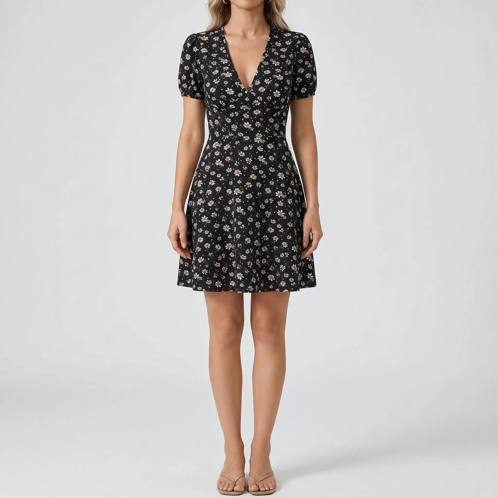 Nordspur | Floriven V-Neck Floral Puff Sleeve Dress