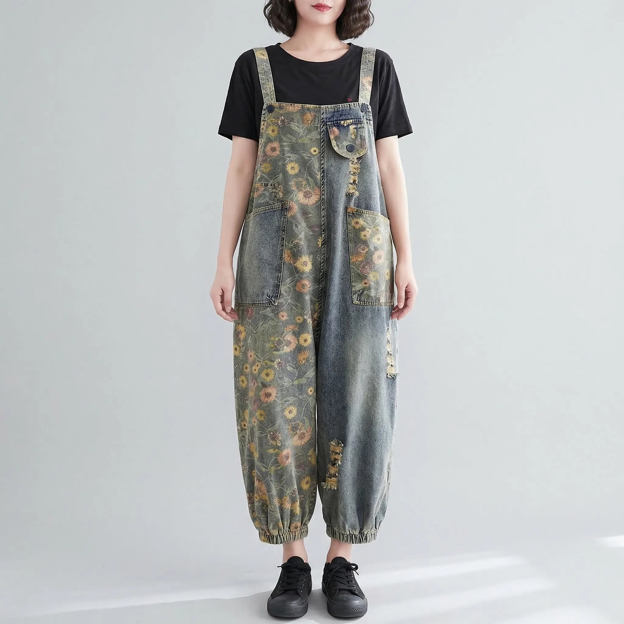 Nordspur | Florovelle Floral Print Denim Dungaree Jumpsuit