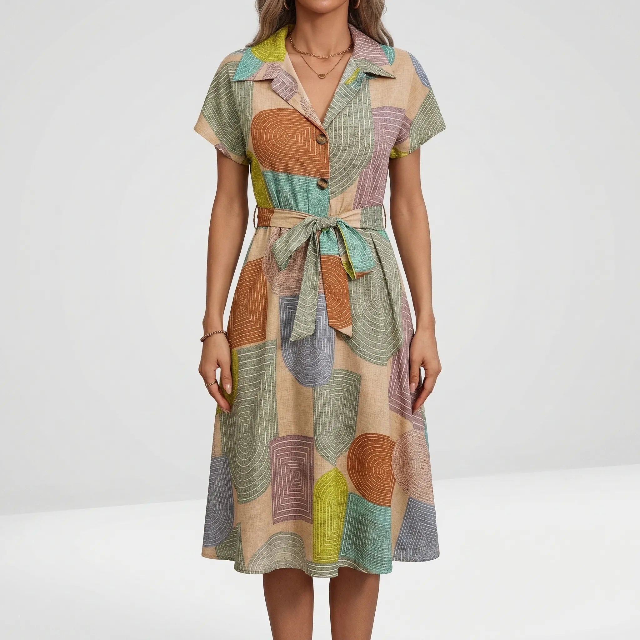 Nordspur | Geomara Short-Sleeve Geometric Print Shirt Dress