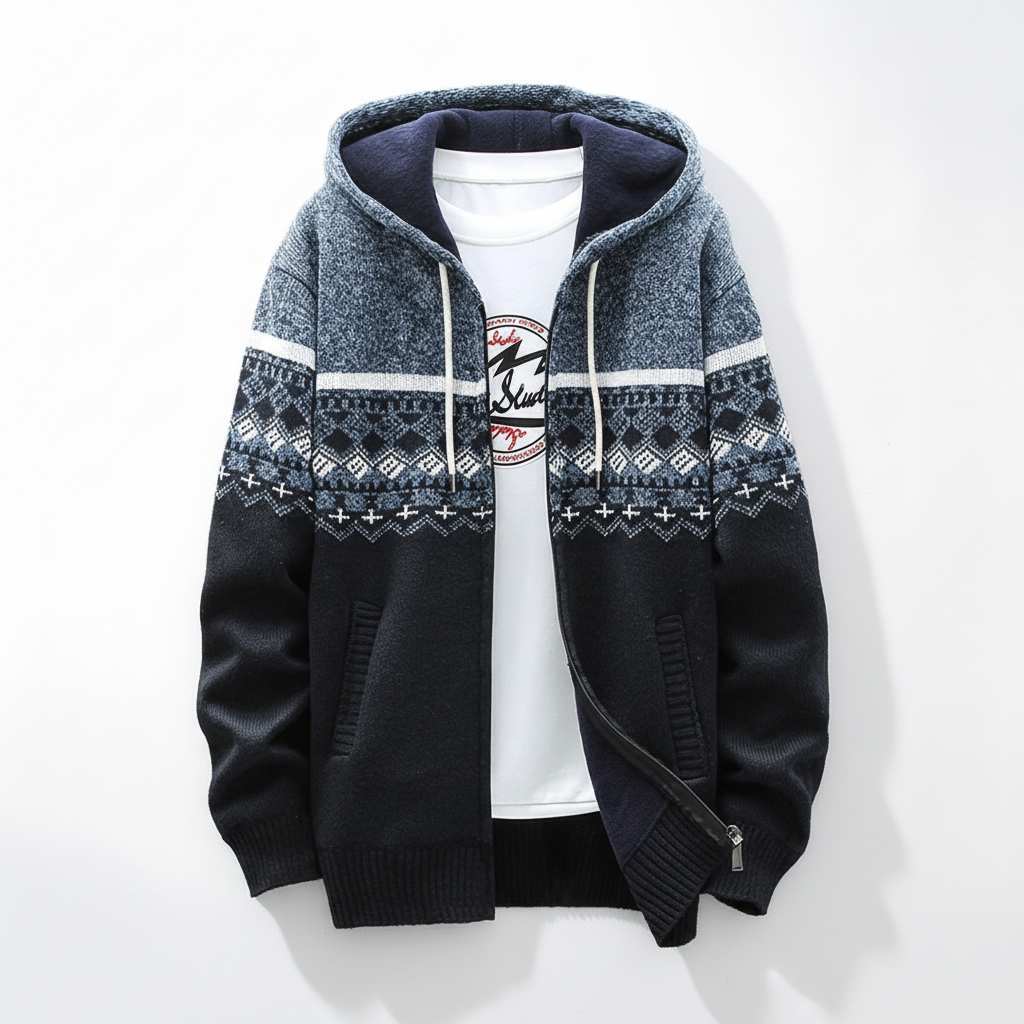 Nordspur | Hooded Plaid Knit Cardigan