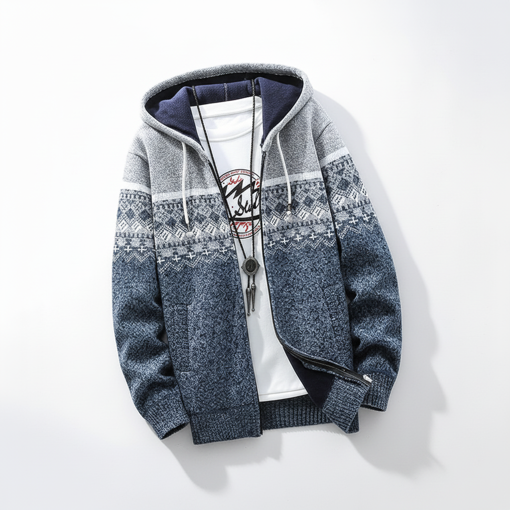 Nordspur | Hooded Plaid Knit Cardigan