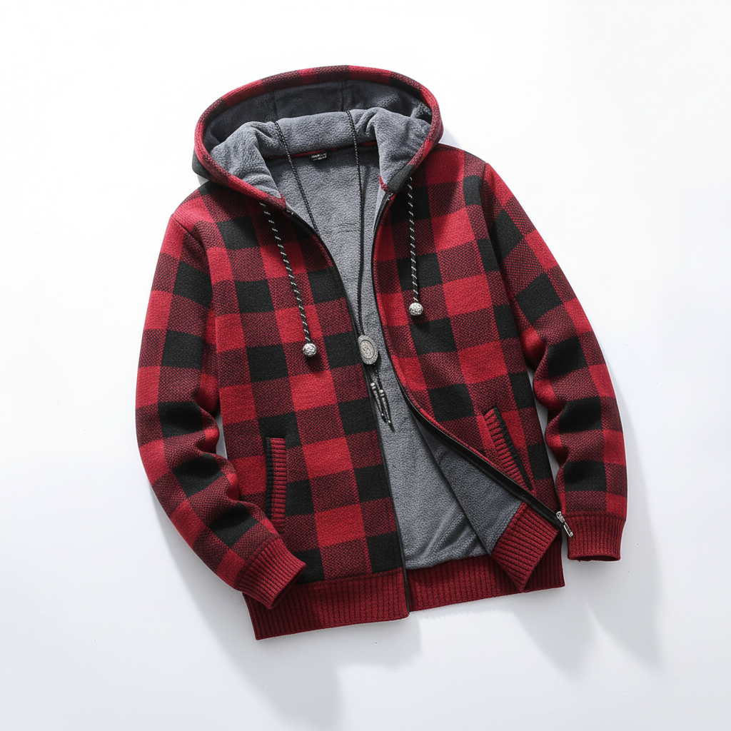 Nordspur | Hooded Plaid Knit Cardigan