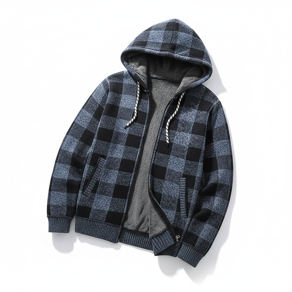 Nordspur | Hooded Plaid Knit Cardigan