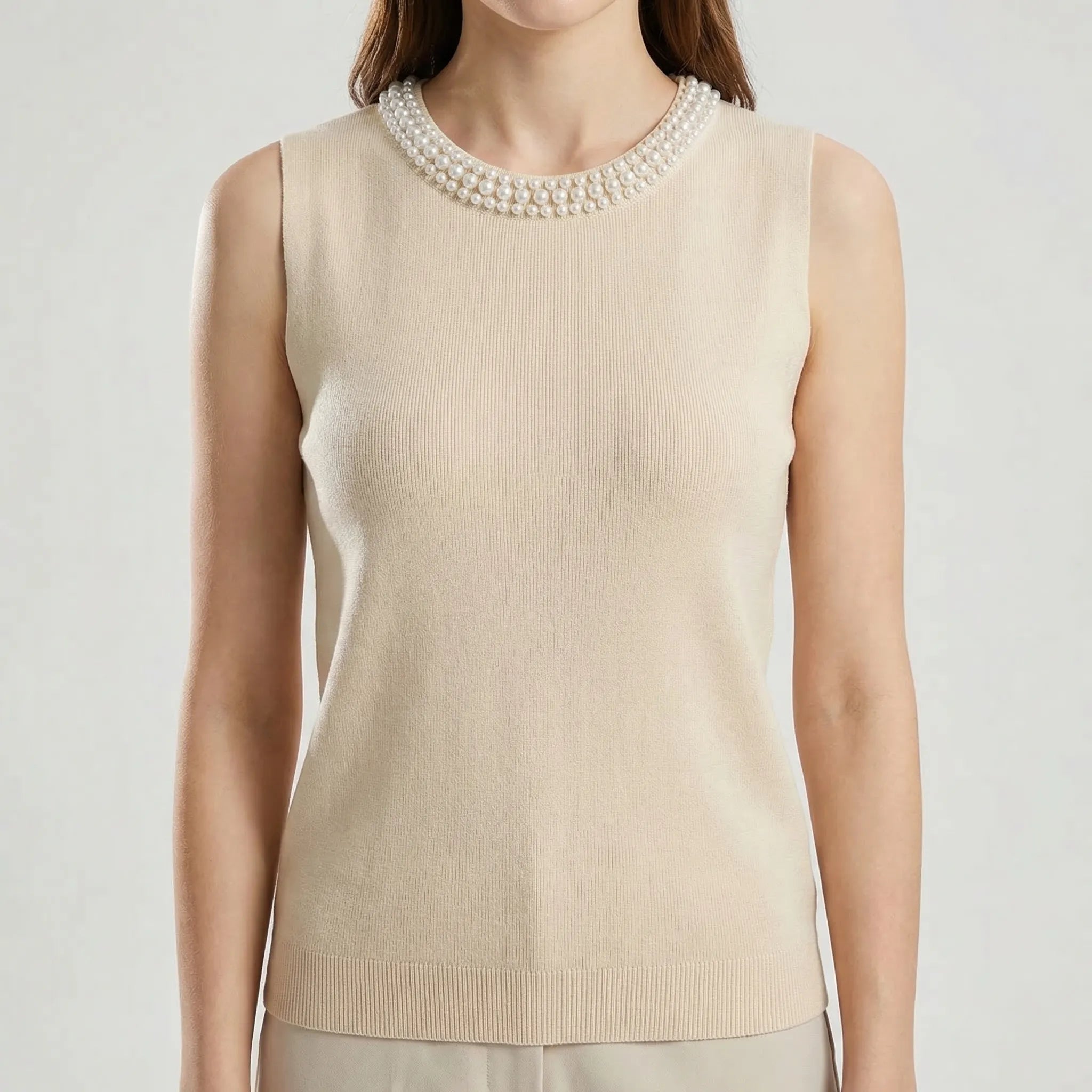 Nordspur | Pearlette Sleeveless Knitted Vest With Pearl Trim