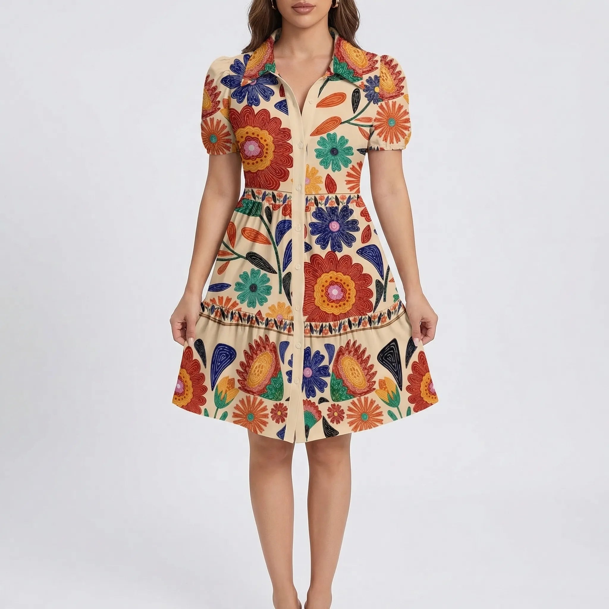 Nordspur | Petalia Floral Print Puff Sleeve Mini Dress