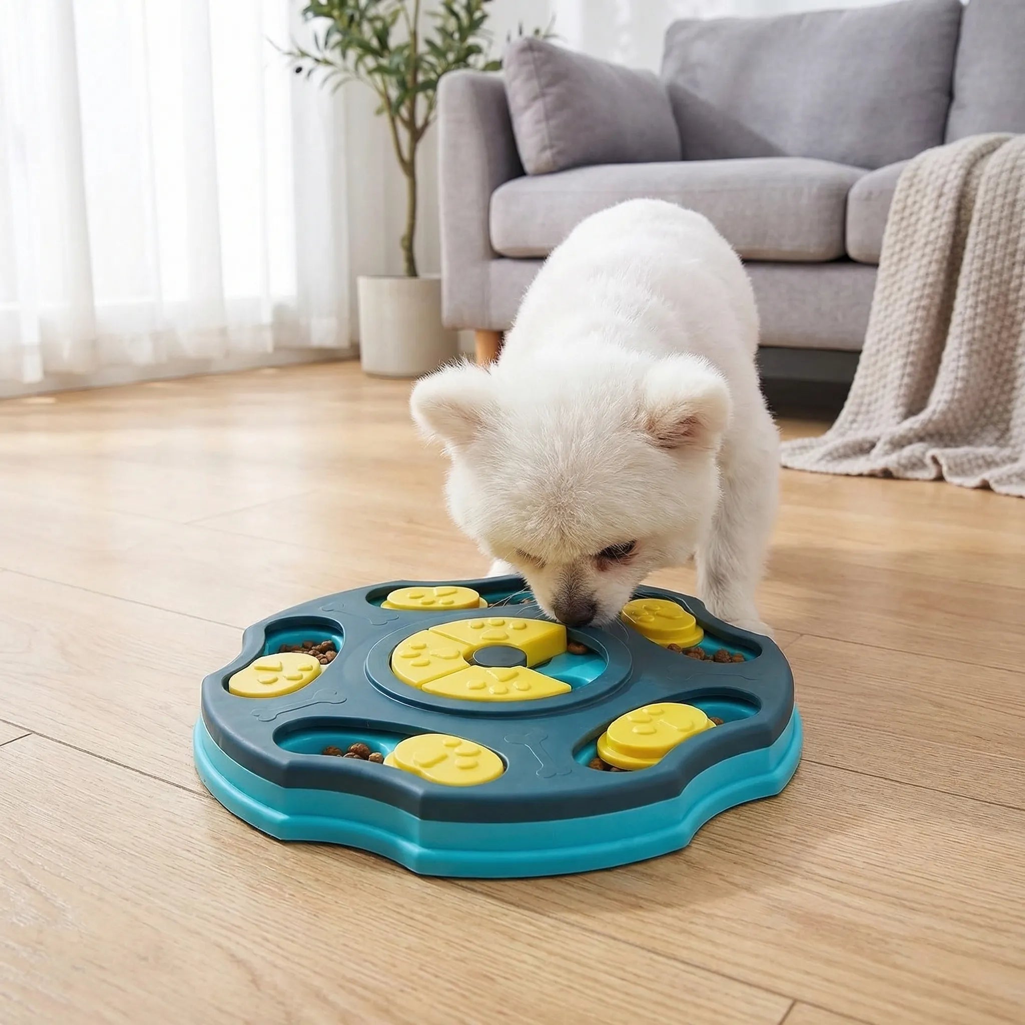 Interaktives Futterpuzzle für Hunde und Katzen mit Schiebeelementen