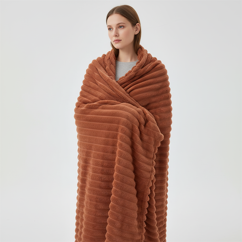 Nordspur | Thick Striped Coral Fleece Blanket