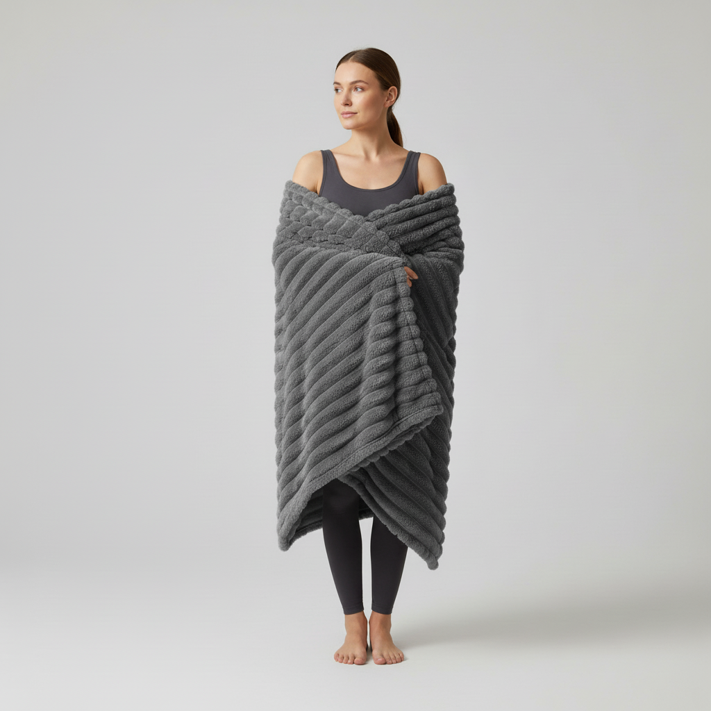 Nordspur | Thick Striped Coral Fleece Blanket