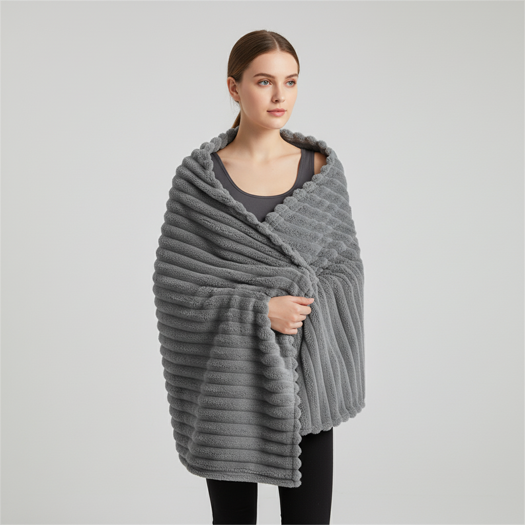 Nordspur | Thick Striped Coral Fleece Blanket