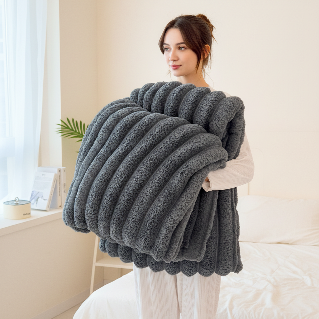 Nordspur | Thick Striped Coral Fleece Blanket