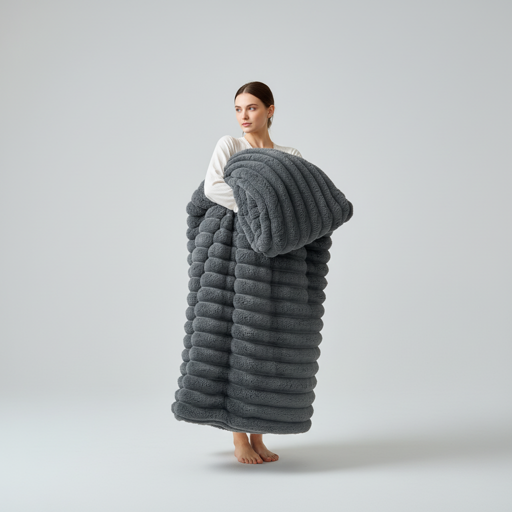 Nordspur | Thick Striped Coral Fleece Blanket