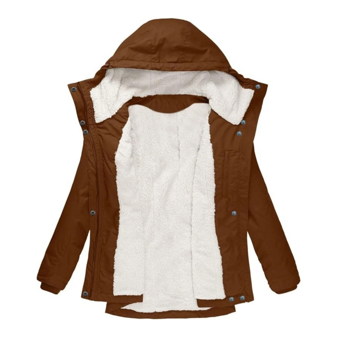 Women’s Fleece-Lined Hooded Jacket with Long Fit – Winter Coat