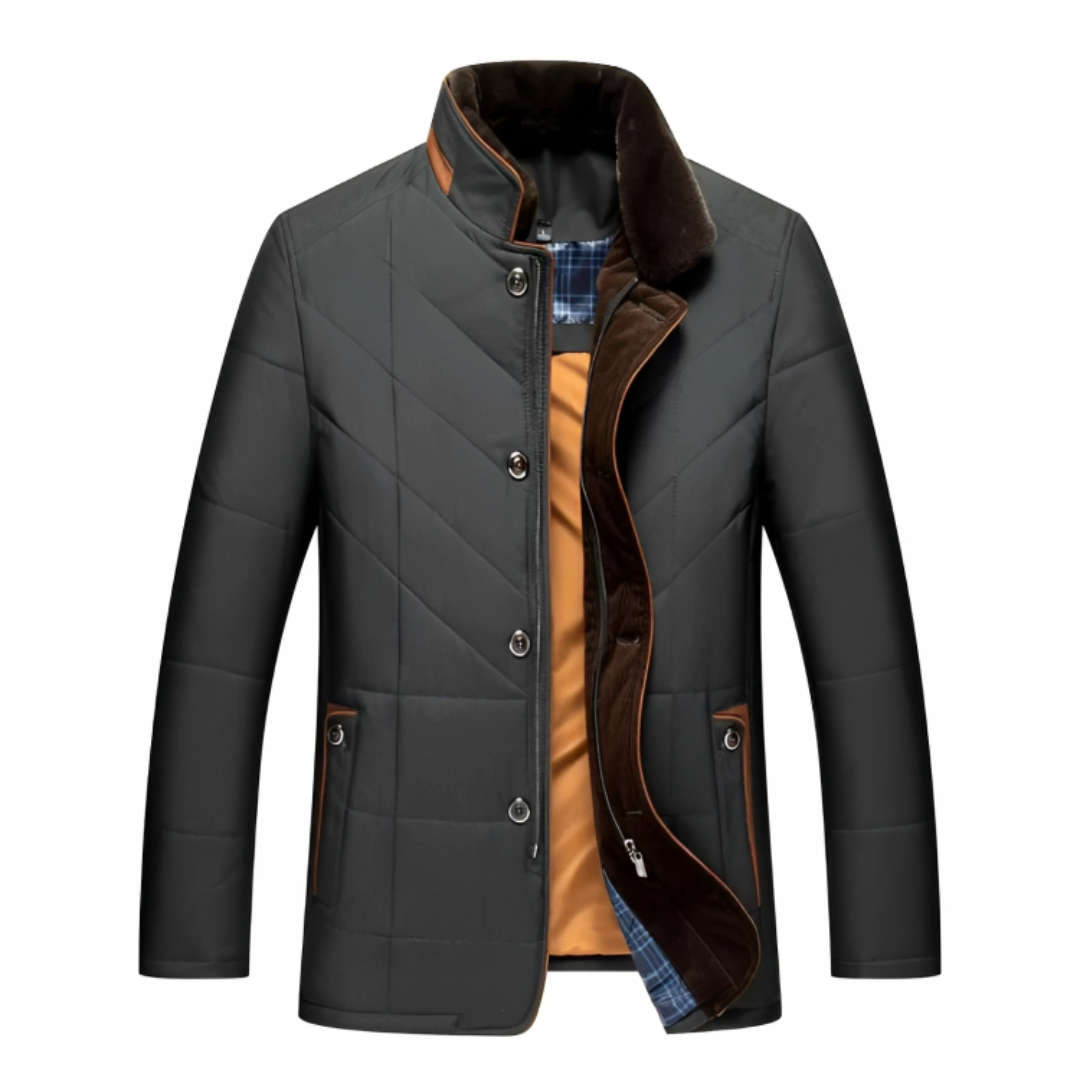 Men’s Quilted Stand Collar Jacket – Warm Padded Winter Coat
