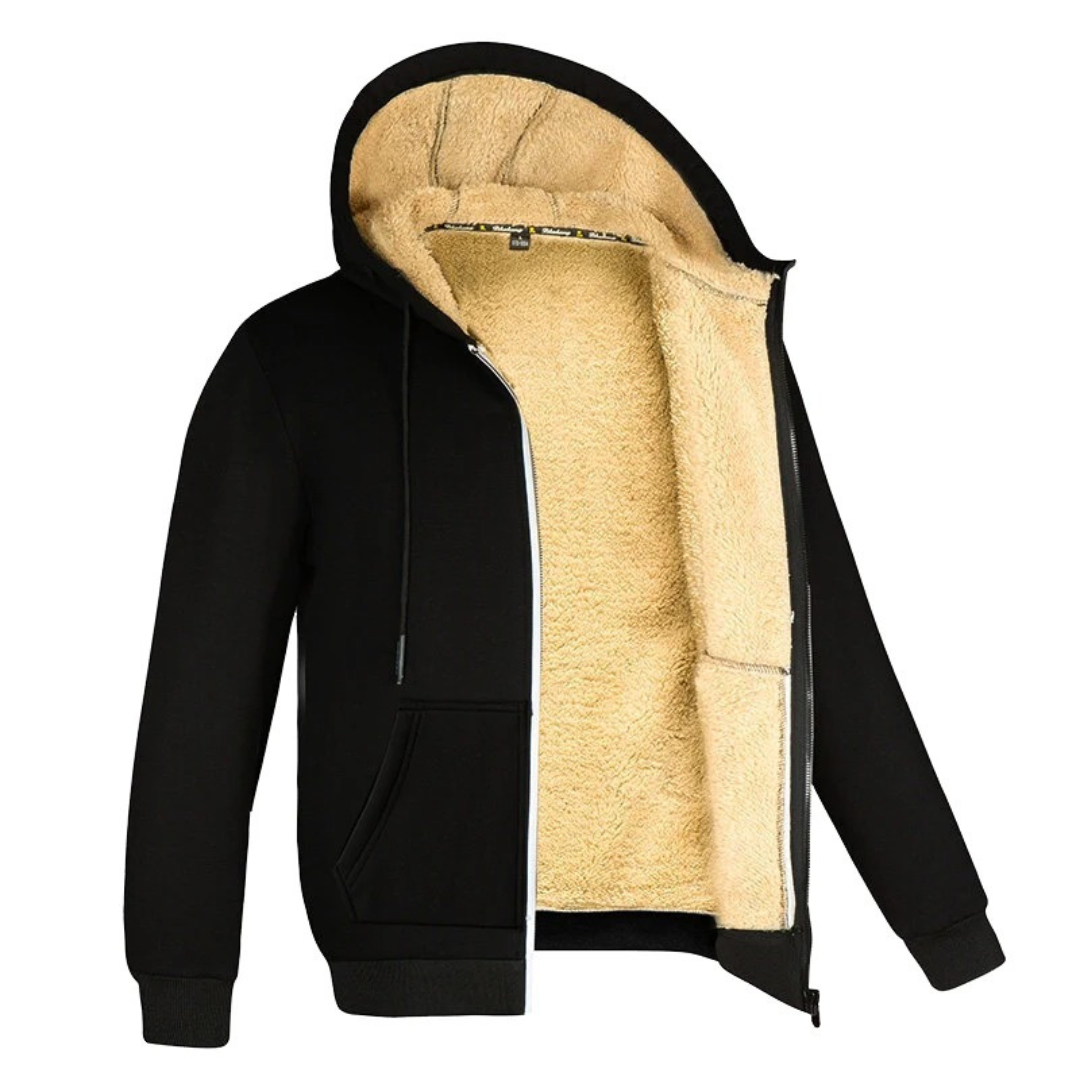 Men’s Sherpa-Lined Fleece Jacket – Thick Thermal Zip-Up Winter Hoodie