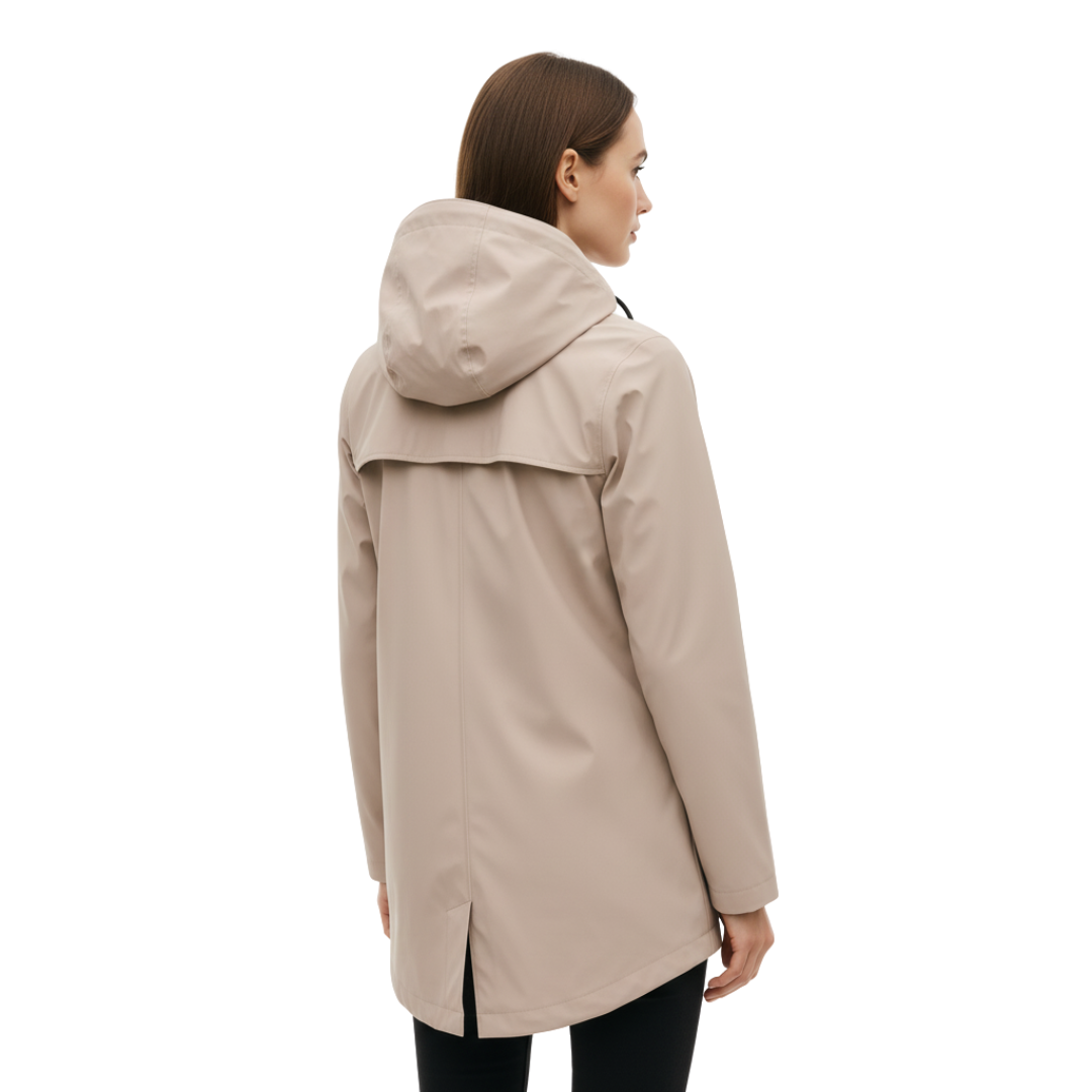 Women’s Long Waterproof Hooded Raincoat – Lightweight Windproof Jacket with Pockets