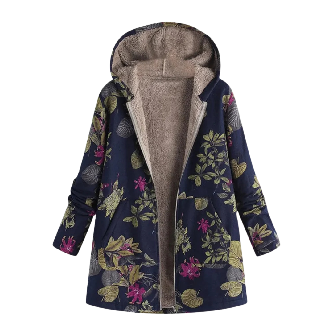 Women’s Lined Winter Parka with Hood – Becca Floral Patch Fleece Coat