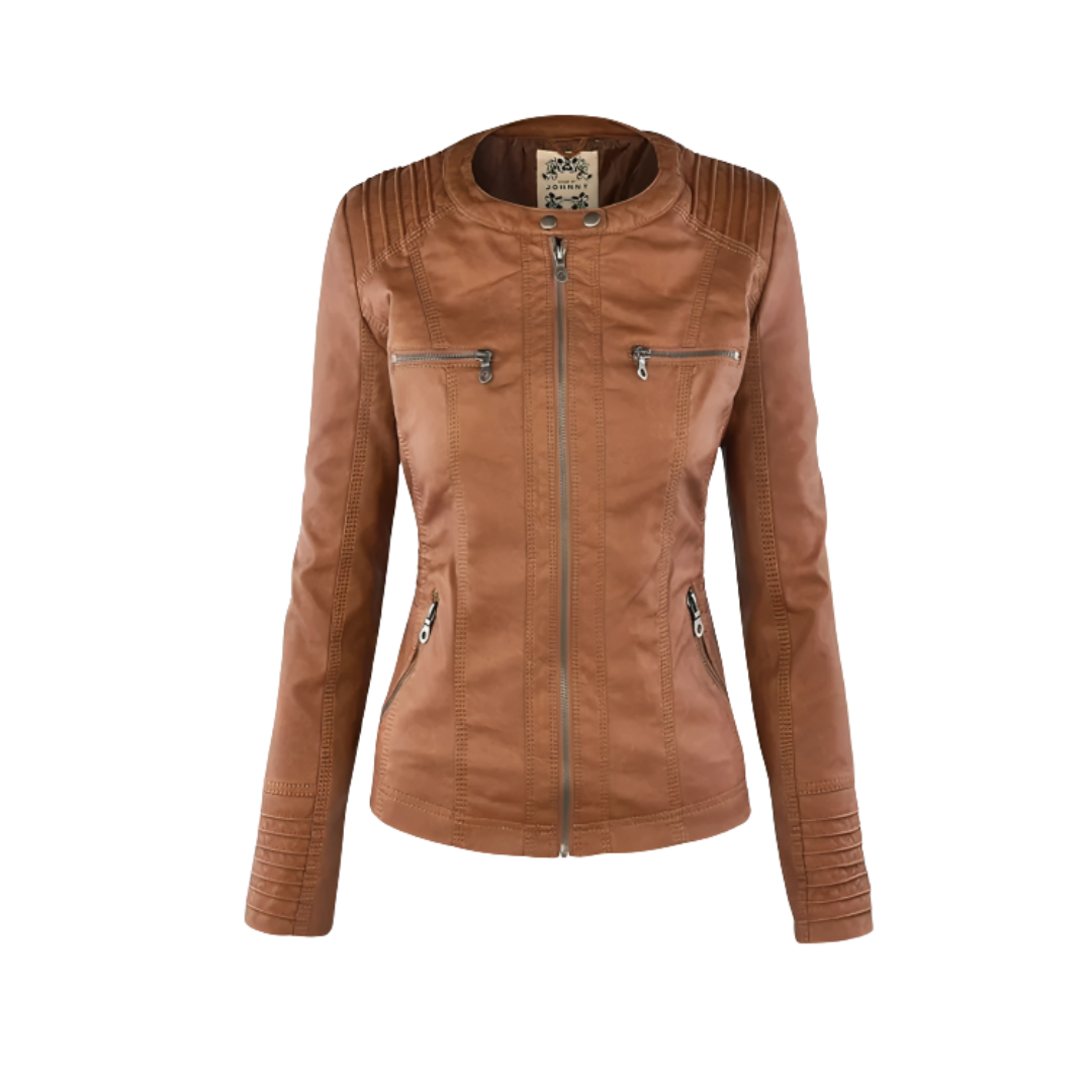 Women’s Waterproof Vegan Leather Biker Jacket with Hood