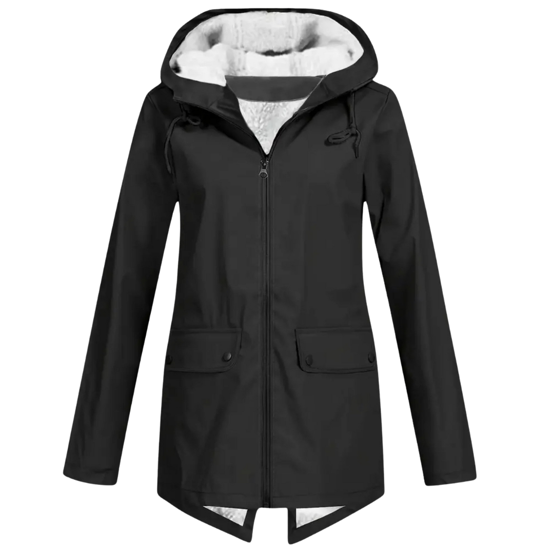 Women’s Fleece-Lined Waterproof Hooded Coat – Warm Winter Rain Jacket