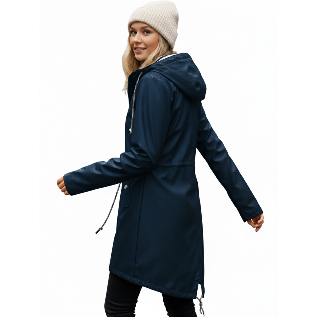 Women’s Long Waterproof Raincoat with Hood – Lightweight Casual Coat