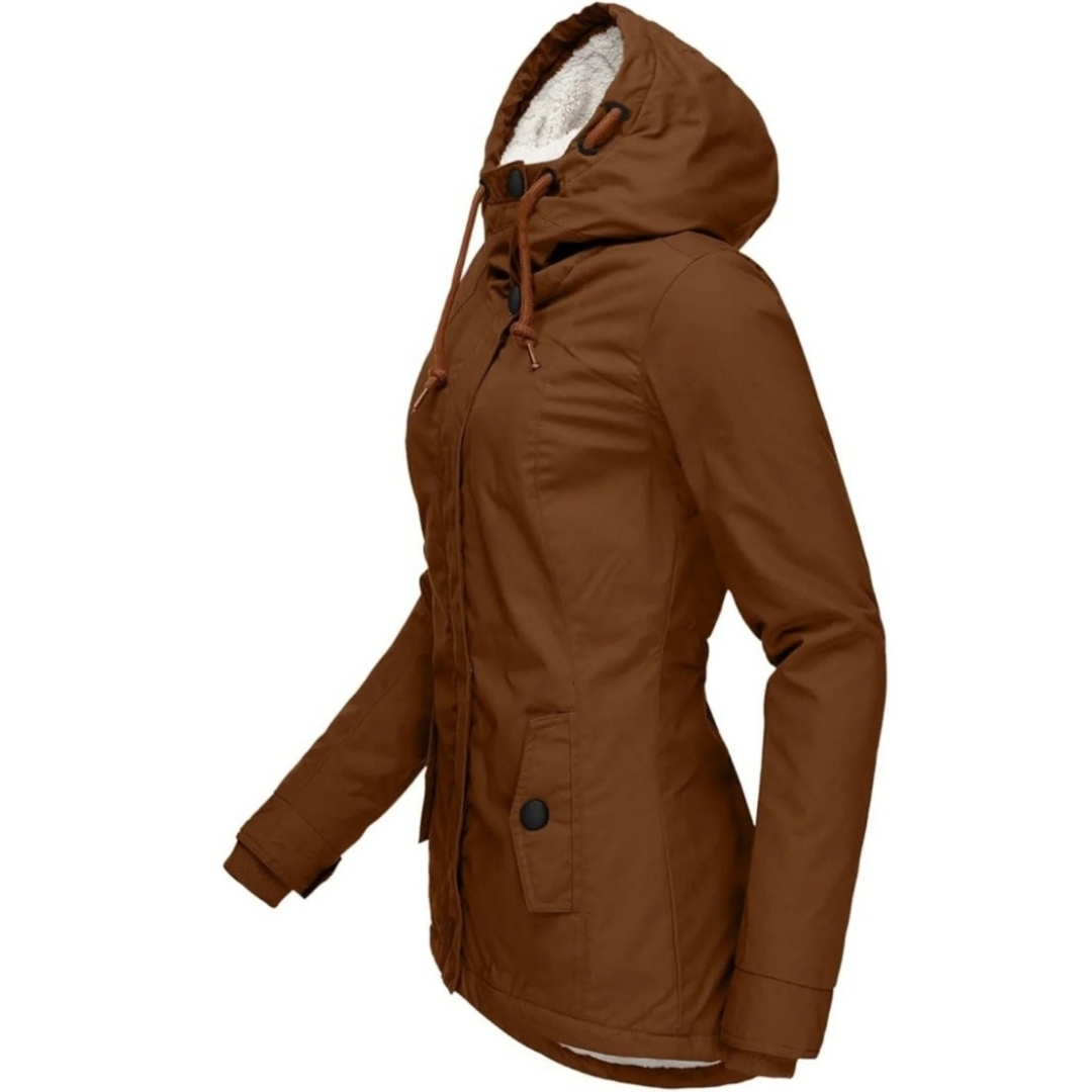 Women’s Fleece-Lined Hooded Jacket with Long Fit – Winter Coat