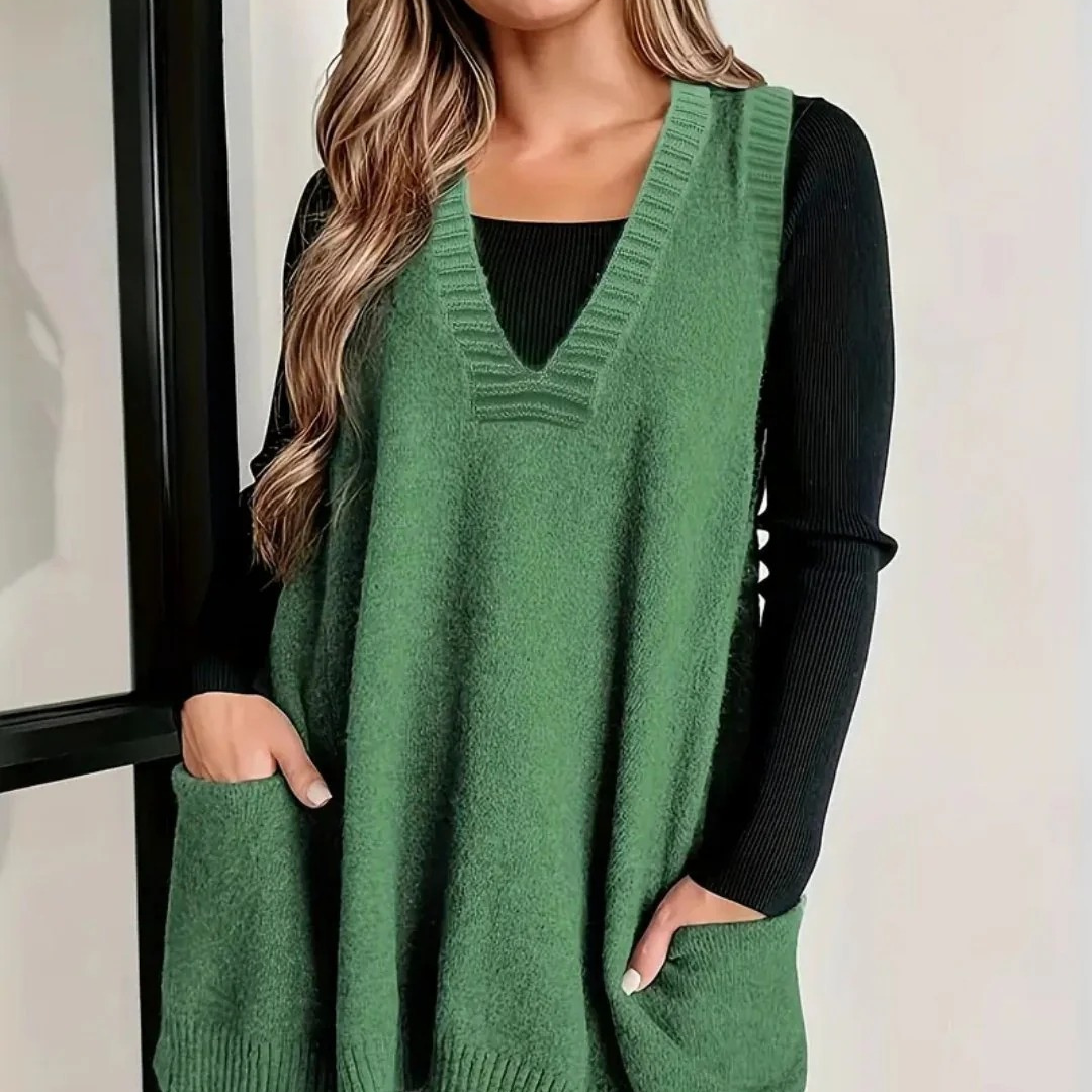 Knit Vest with Pockets & V-Neck – AutumnEase Vest