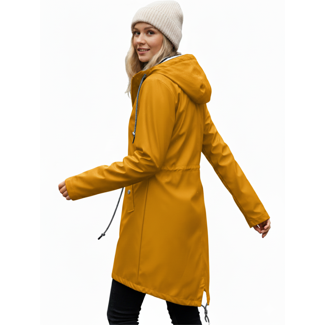 Women’s Long Waterproof Raincoat with Hood – Lightweight Casual Coat