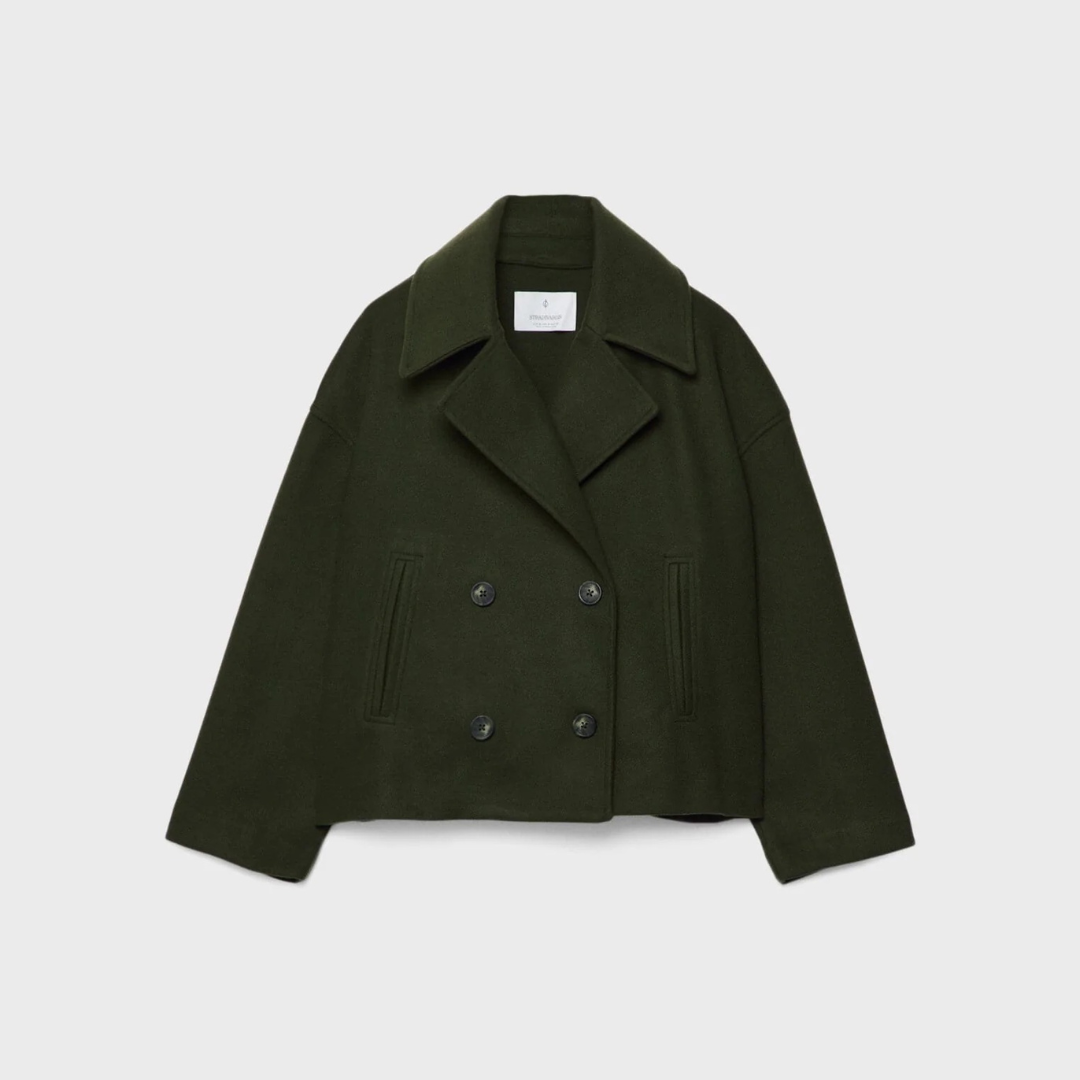 Women’s Cropped Wool Coat – Vintage Double-Breasted Jacket