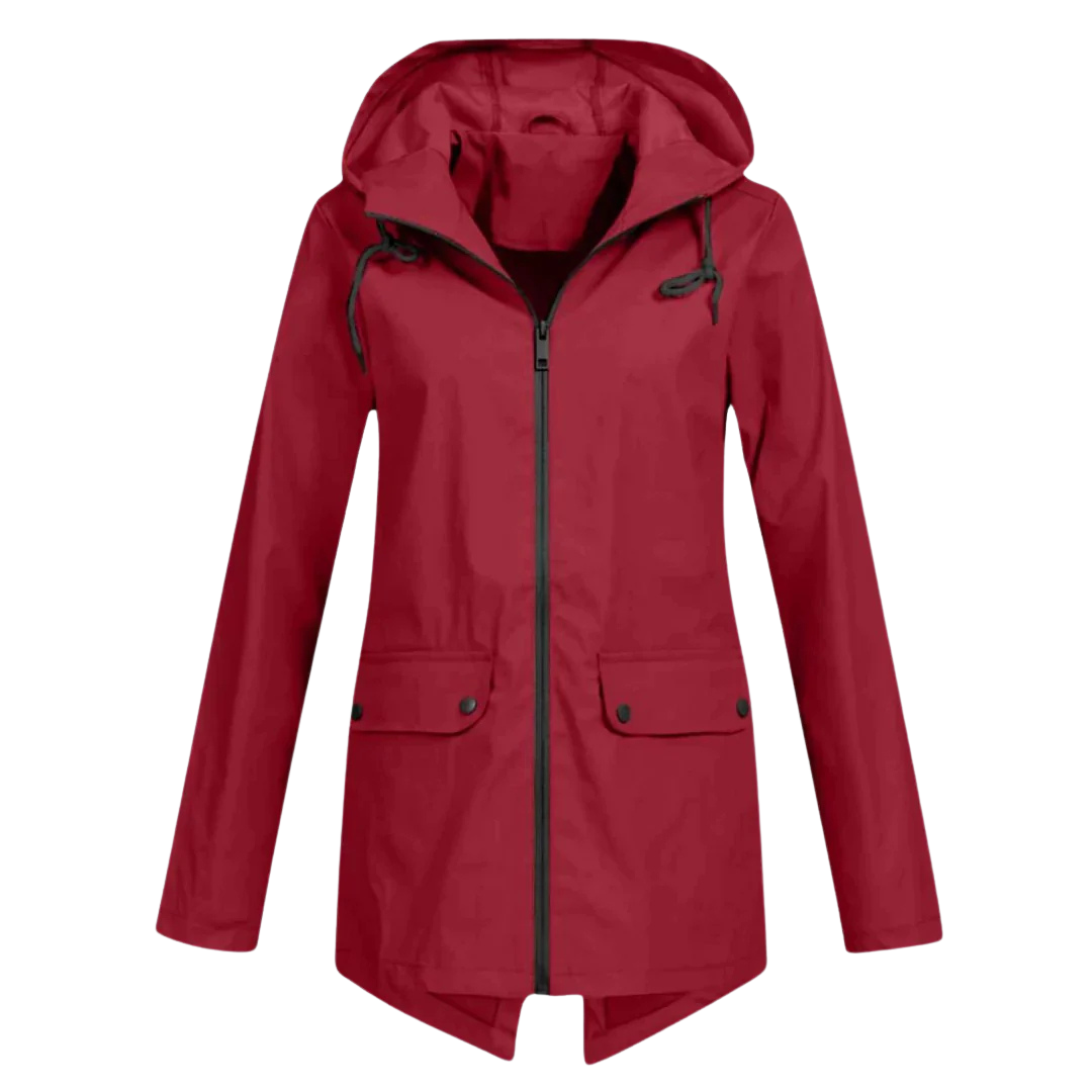 Women’s Long Waterproof Hooded Raincoat – Lightweight Windproof Jacket with Pockets