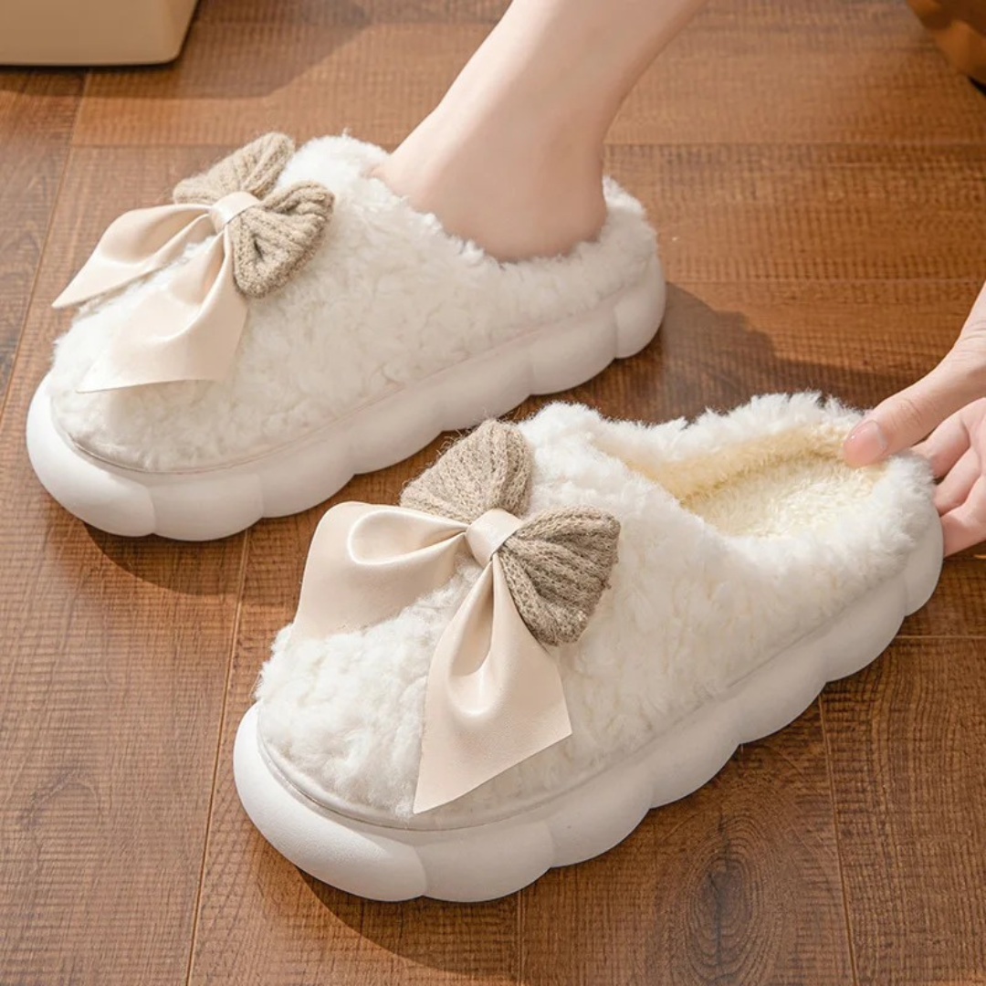 Slipper for Women – CozyBloom Plush Bow Indoor/Outdoor Slippers