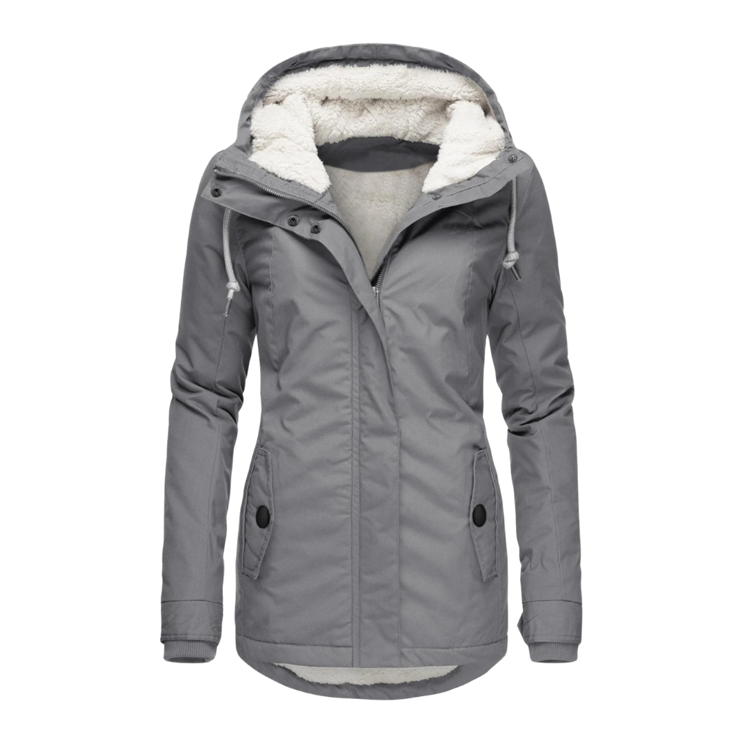 Women’s Fleece-Lined Hooded Jacket with Long Fit – Winter Coat