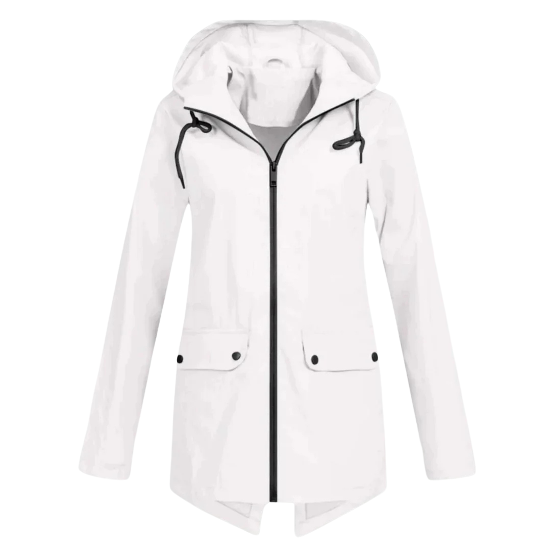 Women’s Long Waterproof Hooded Raincoat – Lightweight Windproof Jacket with Pockets