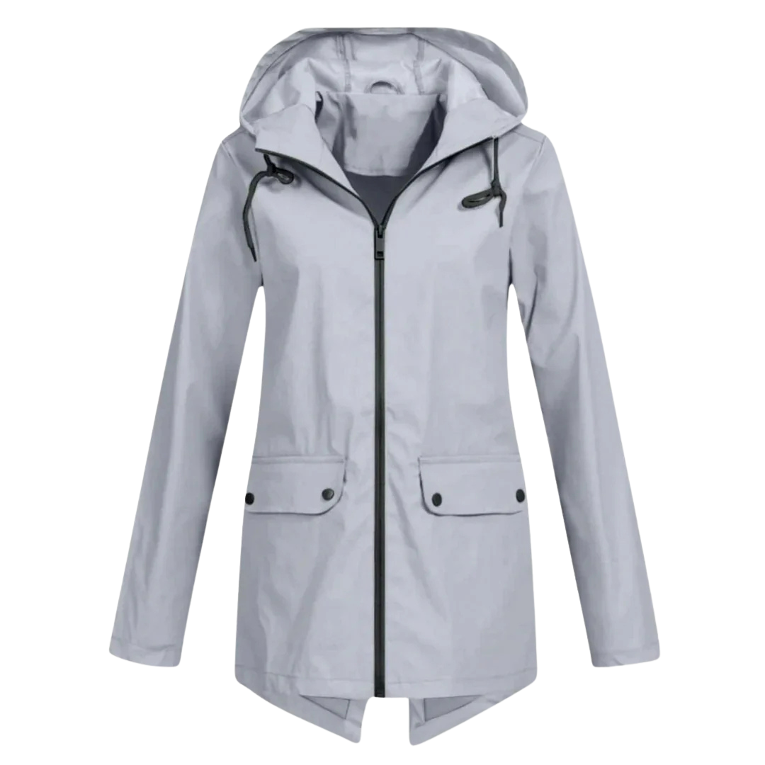 Women’s Long Waterproof Hooded Raincoat – Lightweight Windproof Jacket with Pockets