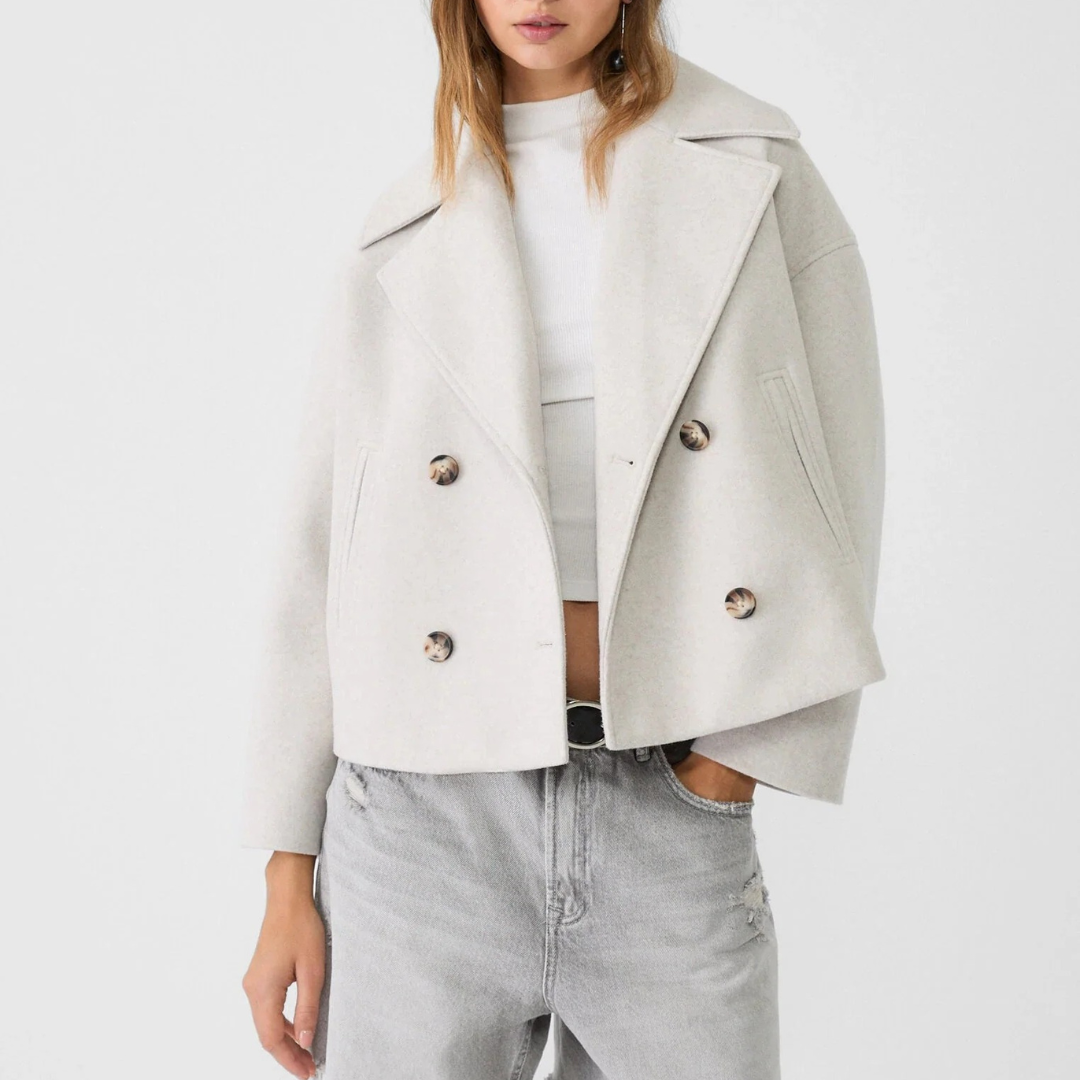 Women’s Cropped Wool Coat – Vintage Double-Breasted Jacket