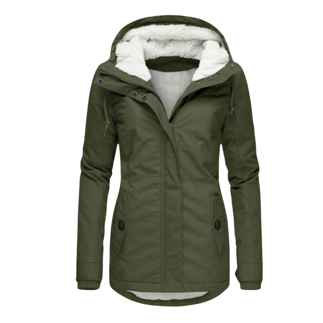 Women’s Fleece-Lined Hooded Jacket with Long Fit – Winter Coat