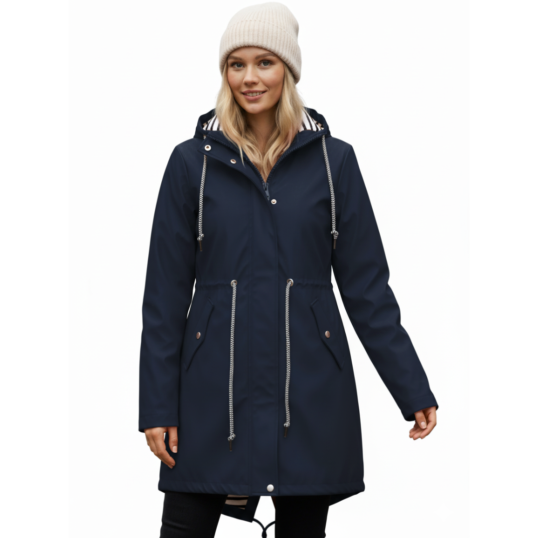 Women’s Long Waterproof Raincoat with Hood – Lightweight Casual Coat
