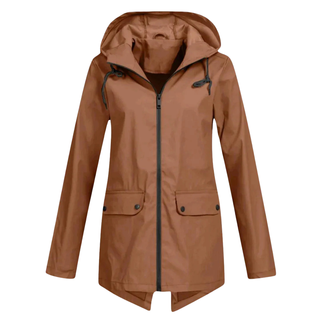 Women’s Long Waterproof Hooded Raincoat – Lightweight Windproof Jacket with Pockets