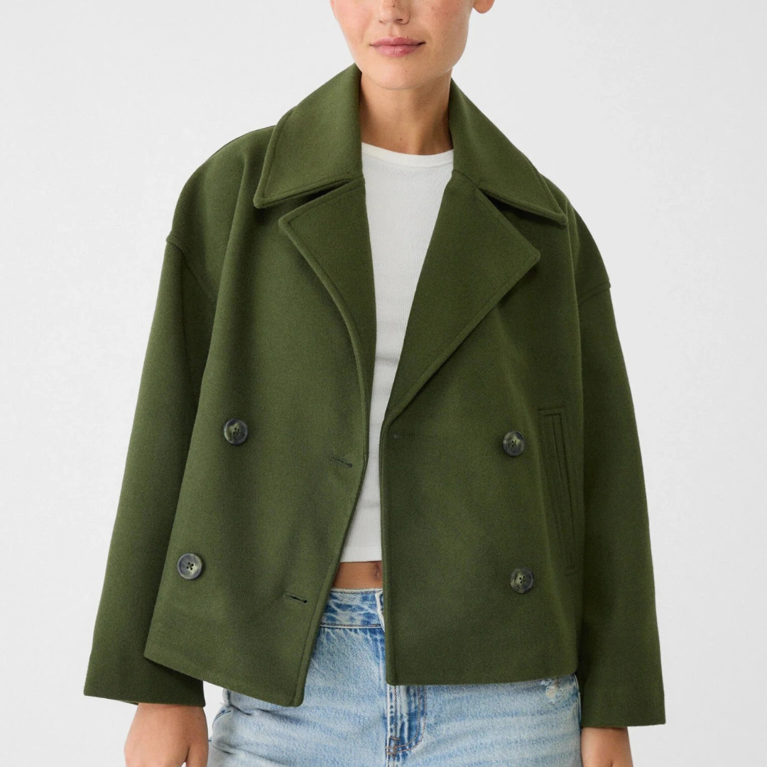 Women’s Cropped Wool Coat – Vintage Double-Breasted Jacket