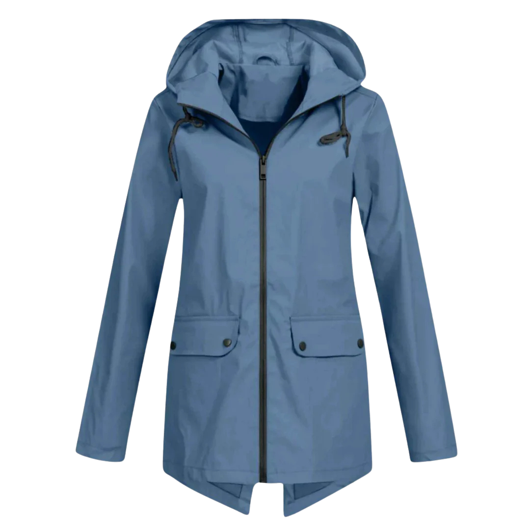 Women’s Long Waterproof Hooded Raincoat – Lightweight Windproof Jacket with Pockets