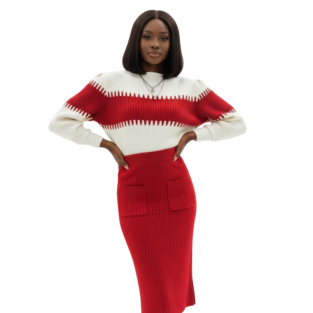 Women’s Knitted Sweater Skirt Co-Ord Set – Two-Piece Winter Knit Outfit
