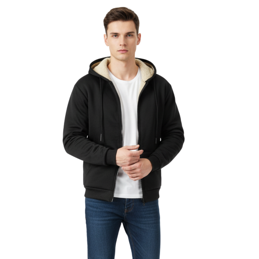 Men’s Thermal Fleece Zip-Up Hoodie – Warm Sherpa-Lined Winter Jacket