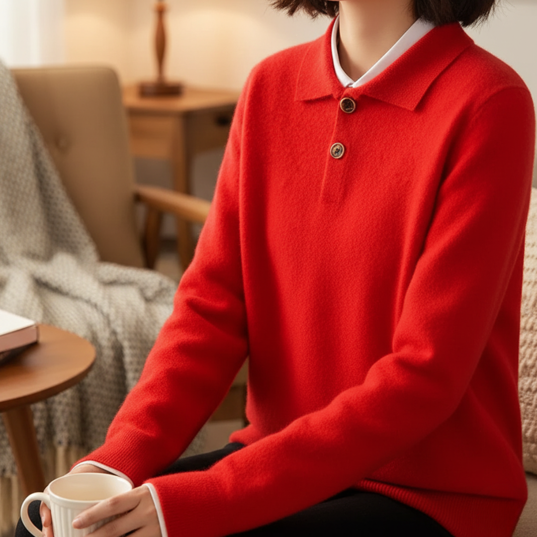 Cashmere Polo Sweater with Button Placket – Belford Vest