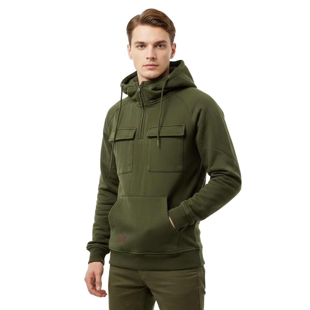 Men’s Half-Zip Fleece Hoodie with Front Pockets – Pullover