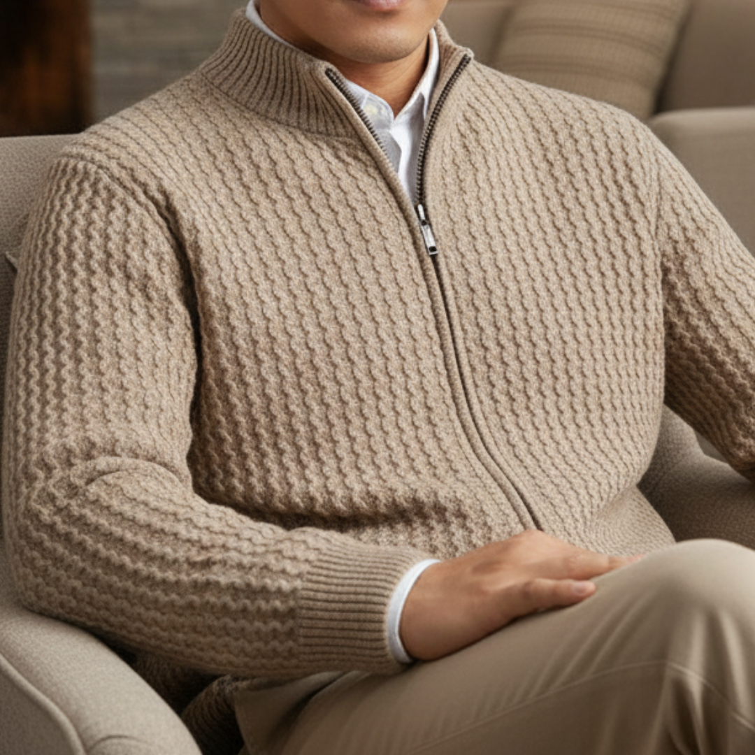 Cashmere Zip Sweater with Textured Knit – Fairmont Vest