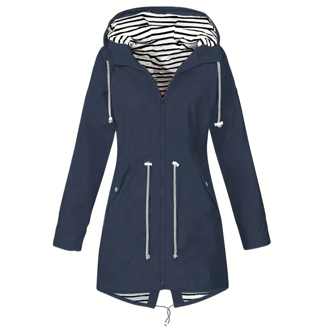 Women’s Long Waterproof Raincoat with Hood – Lightweight Casual Coat
