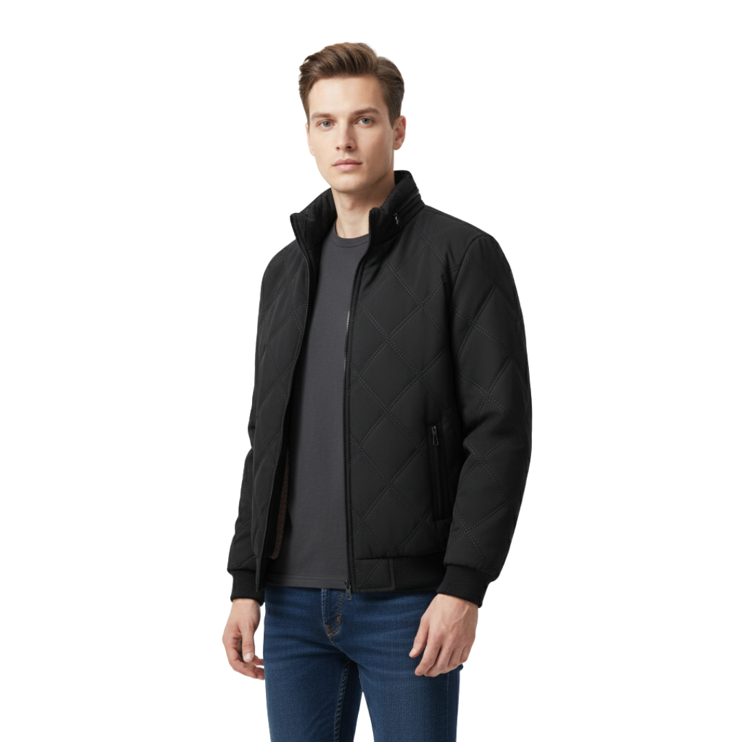 Men’s Quilted Jacket with Fleece Lining – Stand Collar Coat